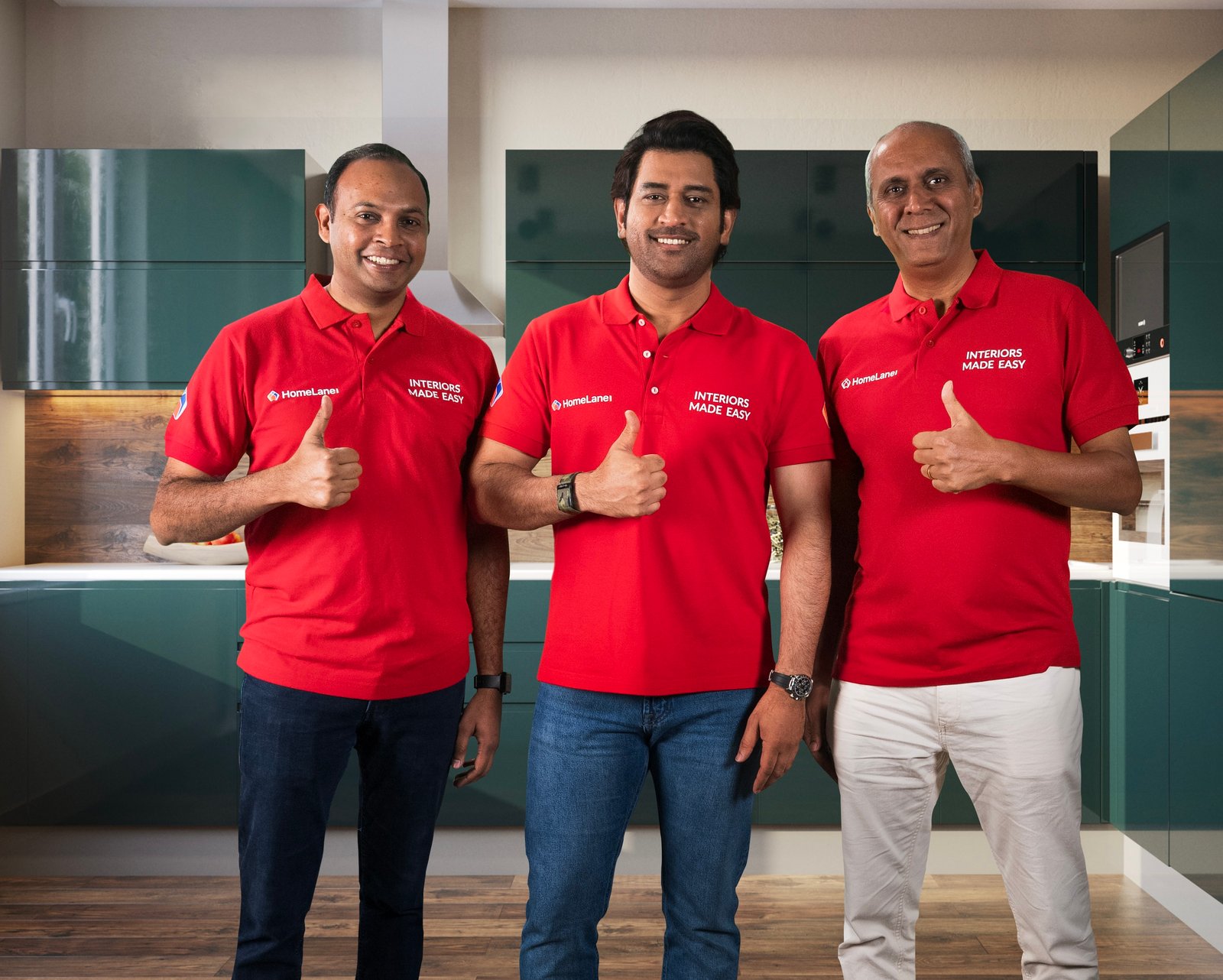 L-R - Tanuj Choudhry, Co-founder & COO and Srikanth Iyer, Co-Founder and CEO, of HomeLane with MS Dhoni